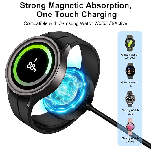 Samsung Watch Charger Fast Charging for Samsung Galaxy Watch 8 Classic/8/Watch 7/Ultra/6 Classic/6/5 Pro/5/4/3/Active2/Active25W Dual USB C Block Charger 6FT Type C Magnetic Wireless Charging Cable