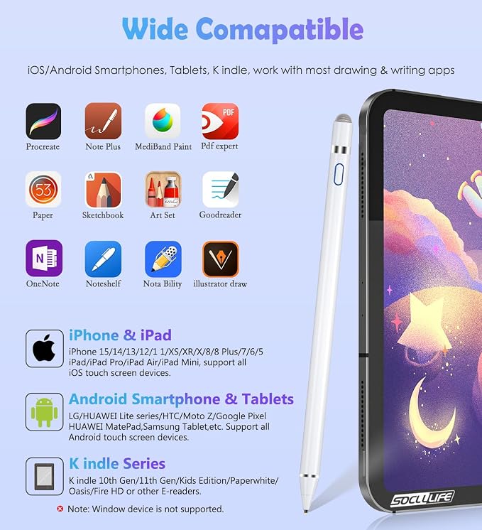 Active Stylus Pen for Touch ScreensDual Pen Tips for iOS &amp Android Drawing &amp WritingHigh Precise Digital Pencil for Apple iPhone 16/15/14/13/12/11/X/8iPad Air/Pro/MiniPhone/Tablet/Sam-sung