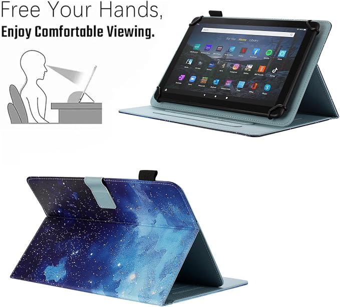 Universal Case for 10 Inch Tablet Multi-Angle Viewing Stand Case for 9.5-10.5 Inch Tablet Premium PU Leather Folding Stand Cover with Pen Holder &amp Multiple Angles Stand - Beach