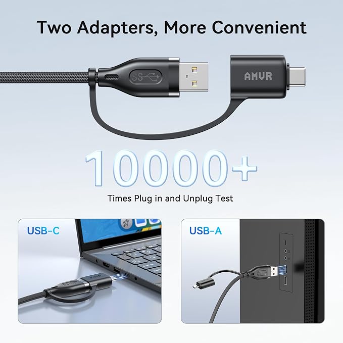 AMVR Link Cable with Charging 16FT Compatible with Meta Quest 3/3S/2/Pico 4 Accessories Nylon Braided Cable with USB 3.0 A to C Adapter for SteamVR/PCVR High-Speed Max 5Gbps Play While Charger