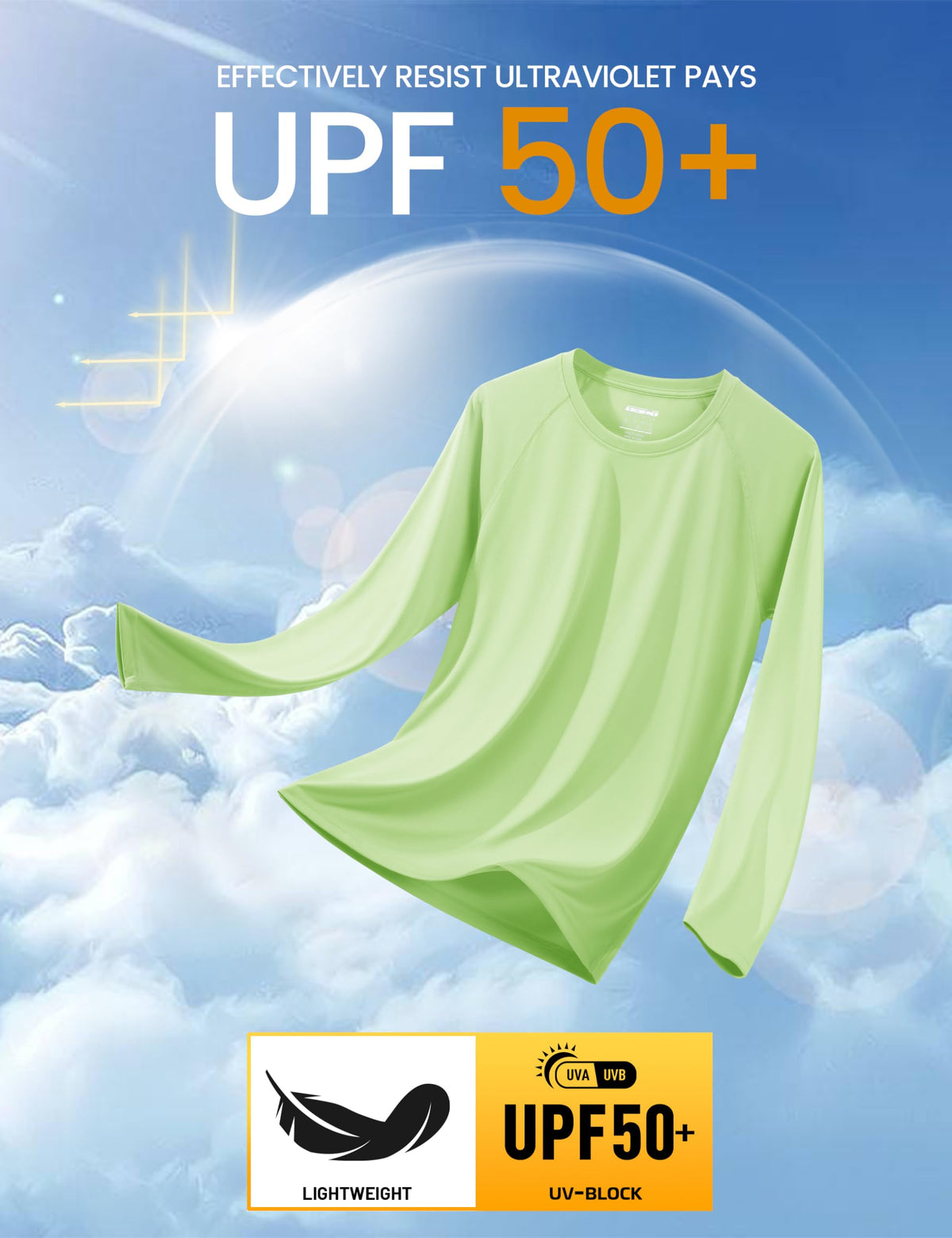 MAGCOMSEN Quick Dry Shirts for Men UPF 50 Long Sleeve UV Protection Athletic T-Shirt Rash Guard Hiking UV Shirts Light Green