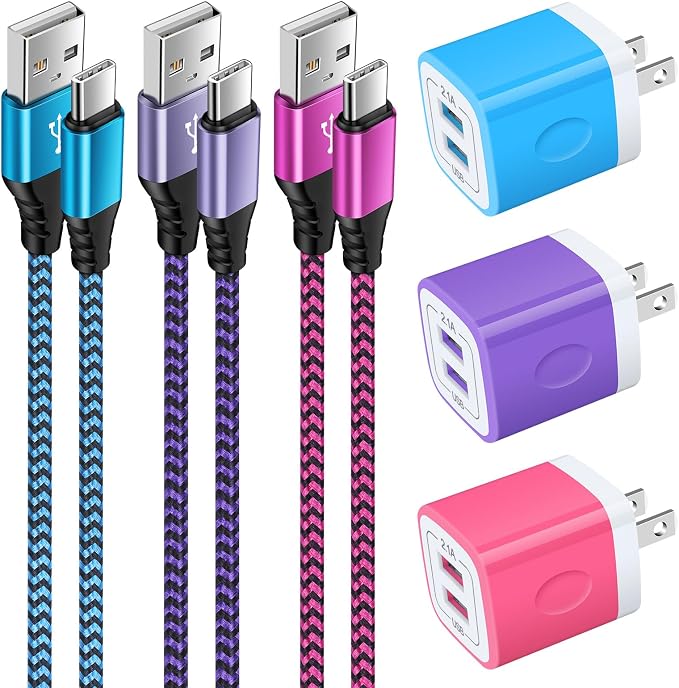 USB Type C Charger Plug Dual Port Fast Wall Charger Phone Charging Block with 2Pack 6Ft C Cable for Samsung Galaxy S26 S25 S24 S23 S22 S21 S20 A16 A54 A53 A23iPhone 17 16 15Google Pixel 10 9 8 7 Pro