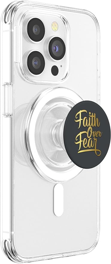 Golden Faith Over Fear On Dark Gray PopSockets Adhesive PopGrip