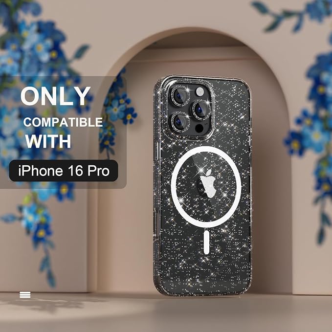 Choiche for iPhone 15 Pro Max Case Compatible with MagSafe Glitter Black | Women Girly Cute Glitter Sparkly Magnetic Phone Case with Diamond Camera Lens Protectors Military-Grade Drop Protection 6.7