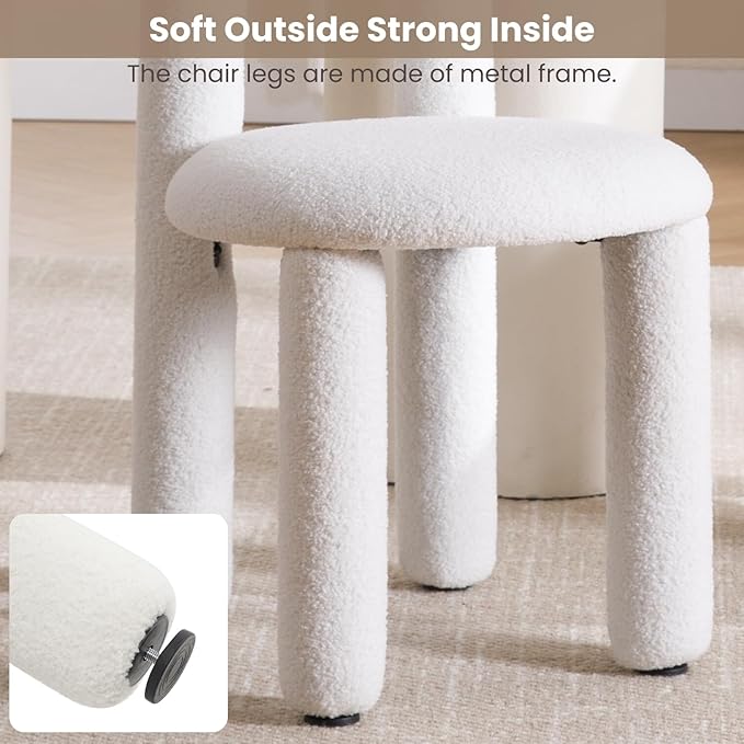 DUOMAY Modern White Boucle Dining Chairs Set of 4, Sherpa Upholstered Kitchen Chairs Armless Barrel Back Dining Chair, Living Dining Room Chairs, Reception, White