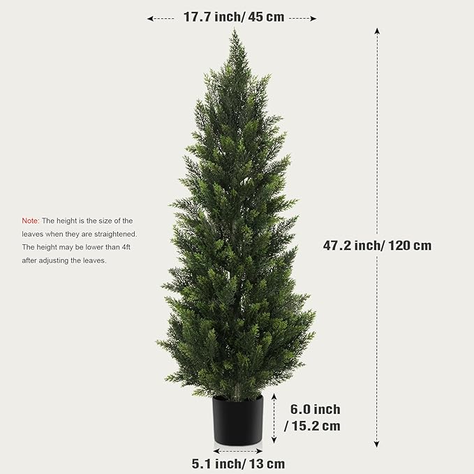 Outdoor Artificial Cedar Topiary Tree, Faux Evergreen Shrubs for Front Porch Decor, Lifelike Fake Bushes Plants for Home Living Room Front Door Decor (2, 4ft)