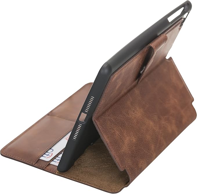 Genuine Leather Handmade iPad 10.2 Magnetic Closure Case with Separeted Compartments and Card Slots for Women &amp Men (8th Gen 2020) (7th Gen 2019) (Black)