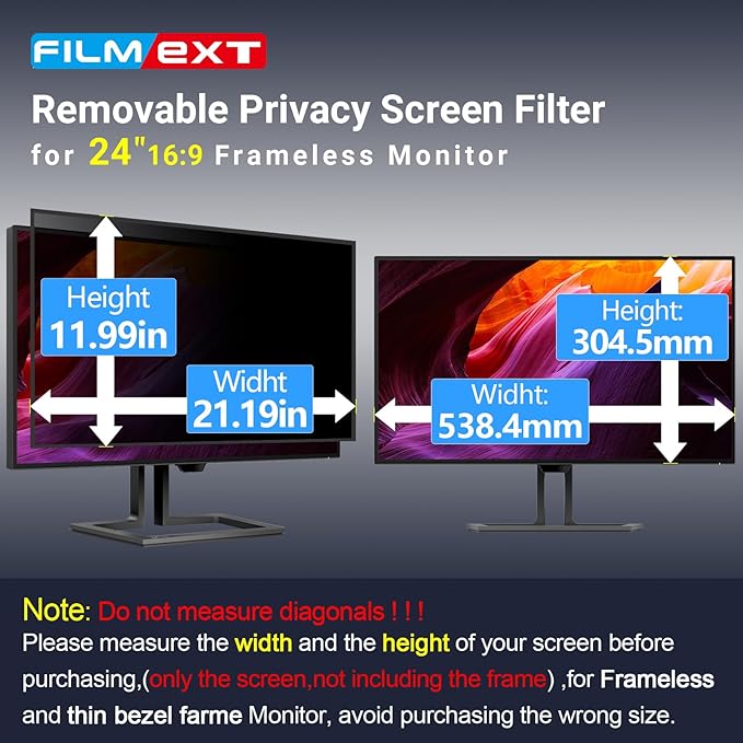 FILMEXT [2 Pack Removable 24 Inch Computer Privacy Screen Filter for 16:9 All-in-One Desktop/Frameless Monitor - Blue Light UV Blocking Privacy Shield for Thin Bezel Computer