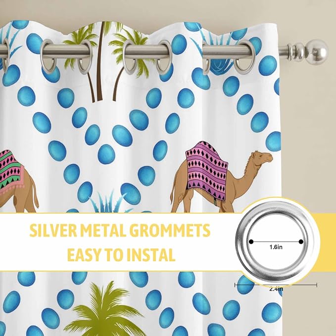 2 Panel Kitchen Cafe Curtains, Camels Palm Trees Sunlight Filtering Nature Air