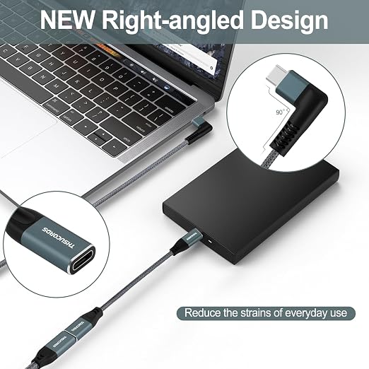 Thsucords 100W USB C Extension Cable 0.3FT 2Pack 10Gbps 90 Degree Right Angle USB C 3.2 Male to Female Extender Fast Charging Cord Compatible with MacBookiPad ProNintendo SwitchSteam Deck
