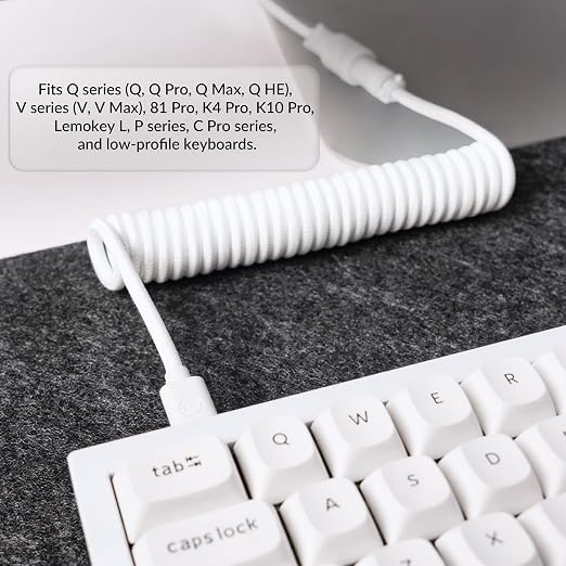 Keychron Custom Coiled Aviator USB-C Cable Black 5-Pin (GX12) Detachable Metal Connector USB-A Adapter Durable Braided Cable for Mechanical Keyboards Charging &amp Data Transfer