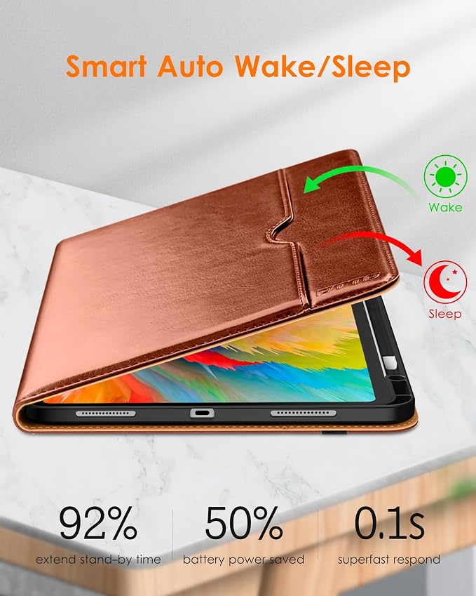DTTO for iPad Pro 13 Inch Case (M5) 2025 / (M4) 2024 Brown | Premium Leather Business Cover with Pencil Holder Hand Strap &amp Pocket Corner Protection Auto Sleep/Wake Multiple Angles