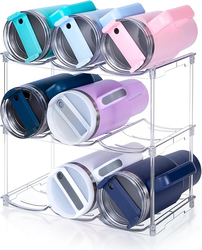 Stackable Water Bottle Organizer for Stanley 40 oz Tumbler, Water Bottle Holder for Cabinet, Pantry Kitchen Organizers and Storage for Stanley Cup Accessories, Tumbler Organizer and Wine Rack, 3Pack