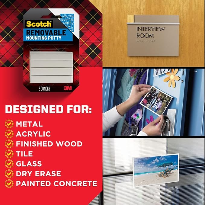 Scotch Removable Mounting Putty 860S, White, 2-Pack (2 x 2 oz), Reusable Poster Putty for Photos, Artwork & Cards, Holds Up to 1 lb, No Mess, Photo-Safe