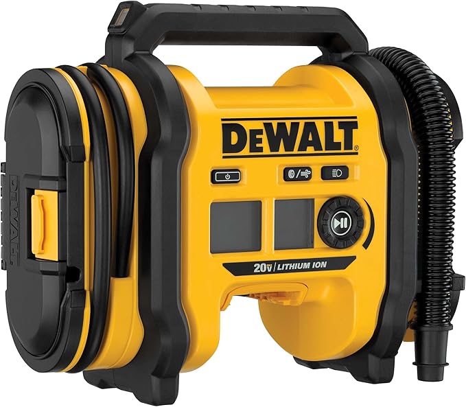 DEWALT Tire Inflator Portable Air Compressor 20V MAX, Car Air Pump with Automatic Shut Off, LED Light, Tool Only (DCC020IB)