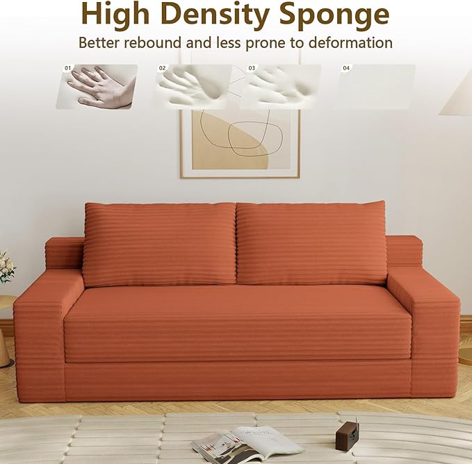 70.78" Loveseat Sofa, Modern Small Corduroy Couch Comfy Deep Seat for Living Room, Bedroom, Apartment, Home Office, No Assembly, Orange