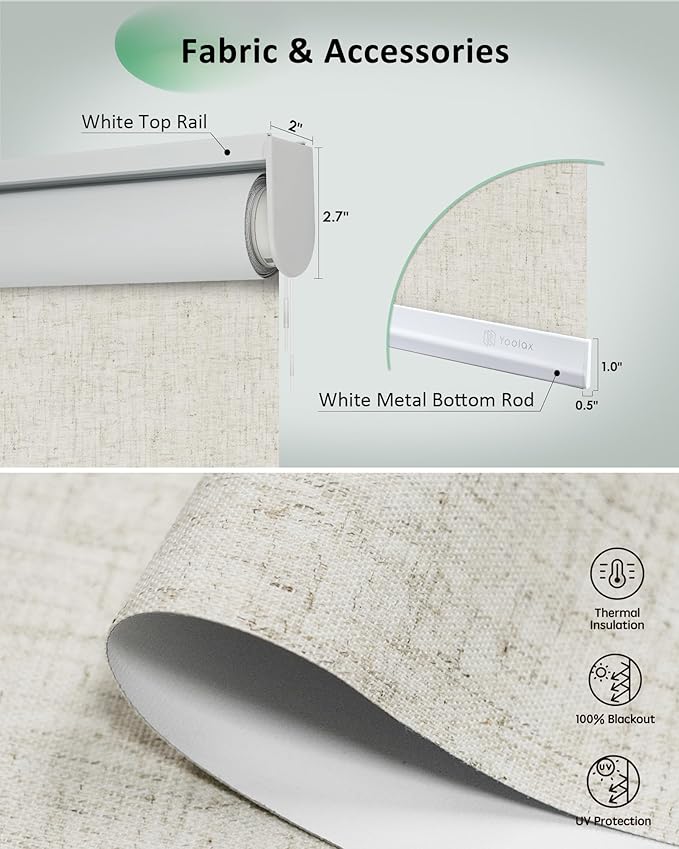 Yoolax Motorized Blinds App Control, Blackout Roller Shades for Windows, Cordless Automatic Shades Roller Window Blinds for Bedroom Living Room Office(Blackout Artisan Beige, 25" W x 72" H)