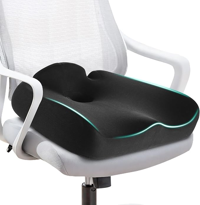 Ergonomic Memory Foam Seat Cushion for Tailbone Pain Relief –Office Chair Cushion for Coccyx, Sciatica & Pressure Relief –Large Chair Cushions for Car Seat, Wheelchair – Washable Non-Slip Cover