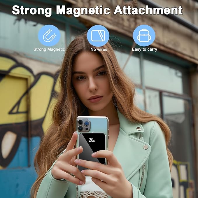 Magnetic Portable Charger, 10000mAh Power Bank with PD 20w Fast Charging, USB C in&Out Battery Pack, Compatible with Mag-Safe for iPhone 16/15/14/13/12 Pro/Pro Max Series, Samsung, Android, and More