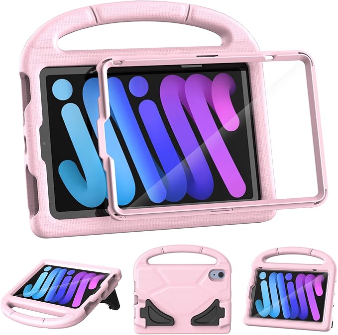 Kids Case for iPad mini 7 (A17 Pro) 2024/ Mini 6 2021 iPad mini 7th/6th Generation Case with Screen Protector - Shockproof with Handle Stand Protective Cover for iPad 8.3 Inch Lavender