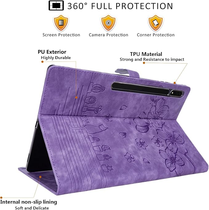 Dteck Wallet Case for Galaxy Tab S10+/S9+/S7 FE/S8+/S7 Plus 12.4 Tablet Premium PU Leather Folding Stand Auto Wake/Sleep Pen Holder Case with Hummingbirds