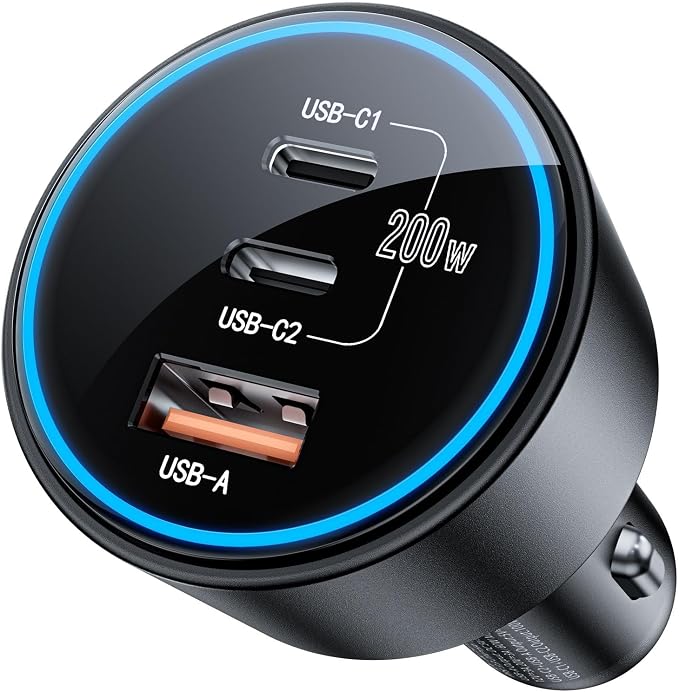 USB C Car Charger Fast Charging 200W Dual PD 100W Type C Car Charger， | PD3.0/QC4.0/PPS Cigarette Lighter Adapter for iPhone 16/15/14/13/12 Galaxy S22/S21 Ultra MacBook Laptop etc
