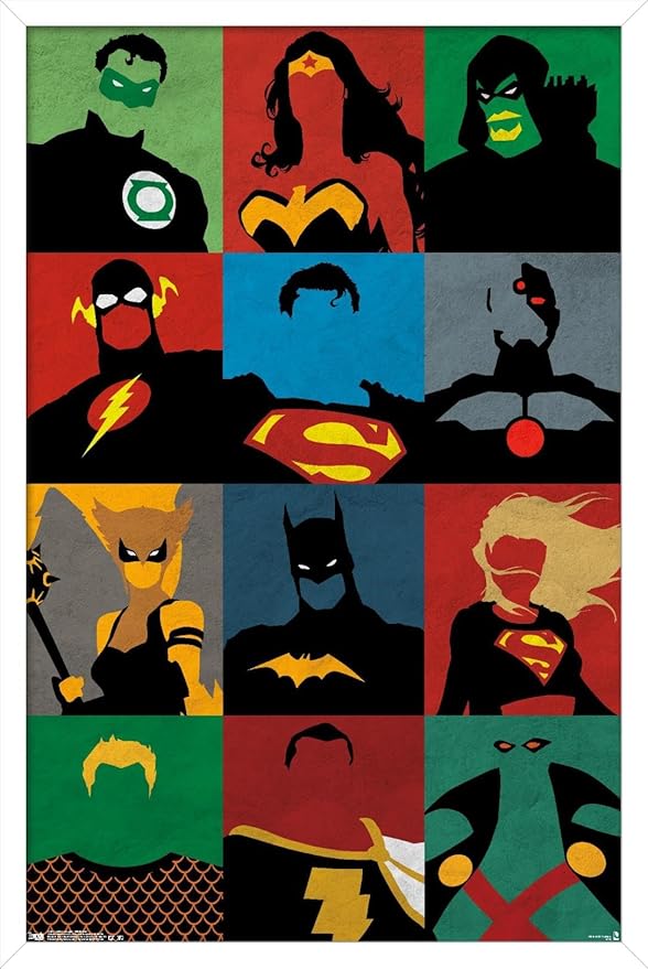 Trends International DC Comics - Justice League - Minimalist Wall Poster, 14.725" x 22.375", White Framed Version