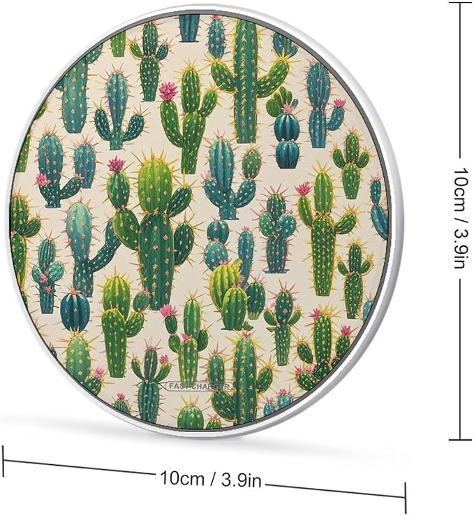 Cactus Pattern Wireless Charger Portable Fast Charging Pad Lightweight Wireless Charging Pad 10W Slim Charging Station for Phone Charger Mat for Travel Home Office Desk