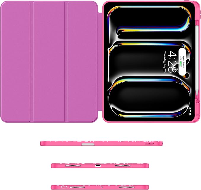 Soke Case for New iPad Pro 13 Inch (M5/M4 2025/2024 Release) with Pencil Holder Trifold Stand Shockproof [Support Apple Pencil Charging + Auto Wake/Sleep] Soft TPU Back Cover Book Black
