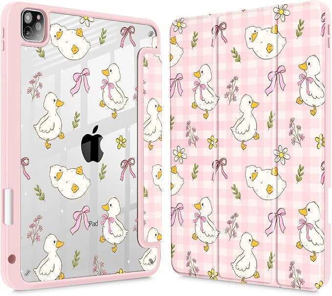 Case for iPad 12.9 Inch (6th/5th/4th/3rd Generation 2022/2021/2020/2018) Pencel Holder + Trifold Support Auto Sleep/Wake Transparent Shockproof Back Cover Abstract Floral SD163