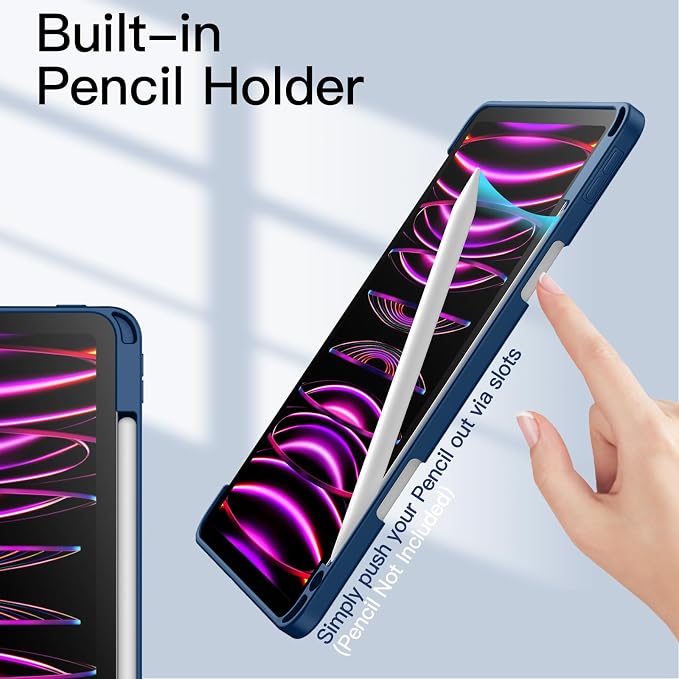 JETech Case Cover for iPad Pro 11 4/3/2/1 Black | For 2022/2021/2020/2018 Model Clear Back Pencil Holder Slim Shockproof Tri-Fold Stand Auto Wake/Sleep