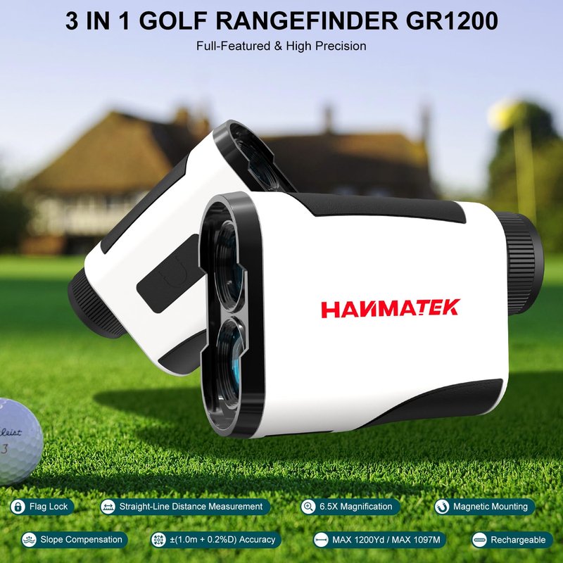 HANMATEK GR1200 Golf Rangefinder with Slope, Flag Lock & Vibration, 6.5X Magnification, 1200 Yards Range, Rechargeable Battery, Golf Distance Finder for Men and Women