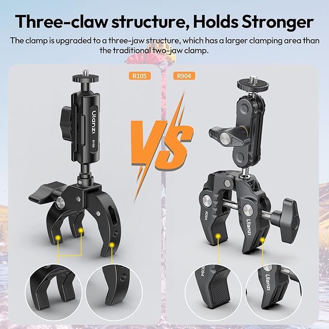ULANZI R105 Super Clamp Camera Mount with 360° Dual Ballhead Magic Arm, Sturdy Y-Shaped 3-Claw Camera Clamp Mount for GoPro Hero 13/12/11/10/9, Insta360 X5/X4, DJI Osmo Pocket 3/2 Action 5 Pro/4