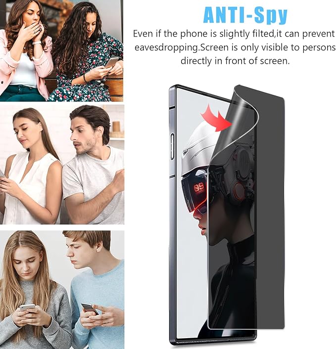 for Nubia Red Magic 9 Pro/Magic 9 Pro+ Privacy Screen Protector and Camera Lens Protector Anti-Spy Flexible Privacy Screen Protector 9H Hardness Anti-Scratch Bubble Free