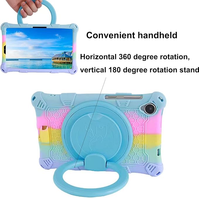 Tablet Case for Lenovo M8 TB300XU/TB-8505F/TB-8705F/TB-8506FSoft Anti-Stress Silicone Case with Rotate Stand/Pencil Holder/Shoulder Strap/Pen for Lenovo Tab M8 8 inch (Colorful Light Blue)