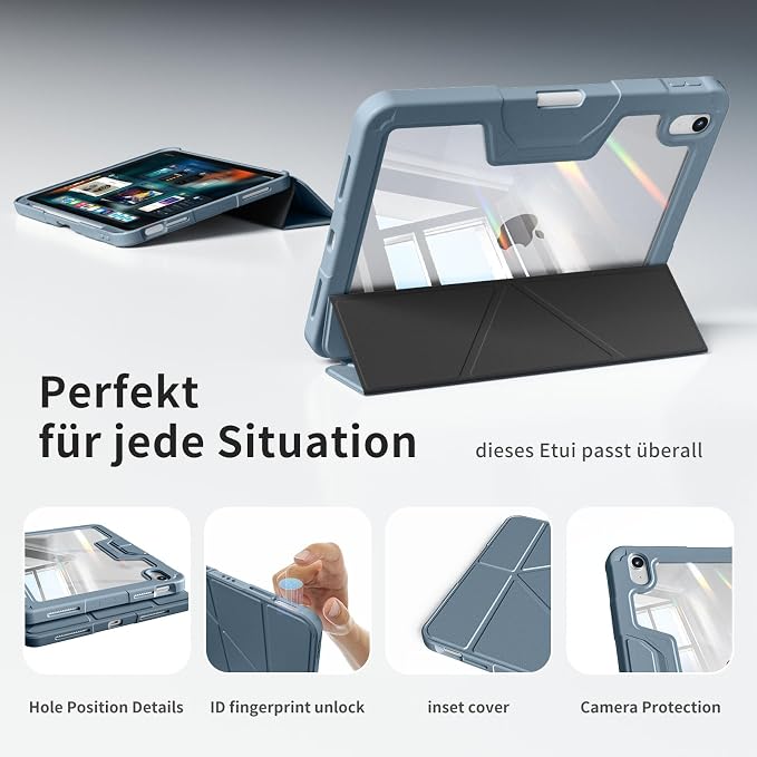 Case for iPad (A16) 11th Gen 11'' 2025/iPad 10th Gen 10.9'' 2022 | Shockproof Protective Cover with Pencil Holder Multi-Angle Stand Clear Back Support Touch ID &amp Auto Sleep/Wake (Black)