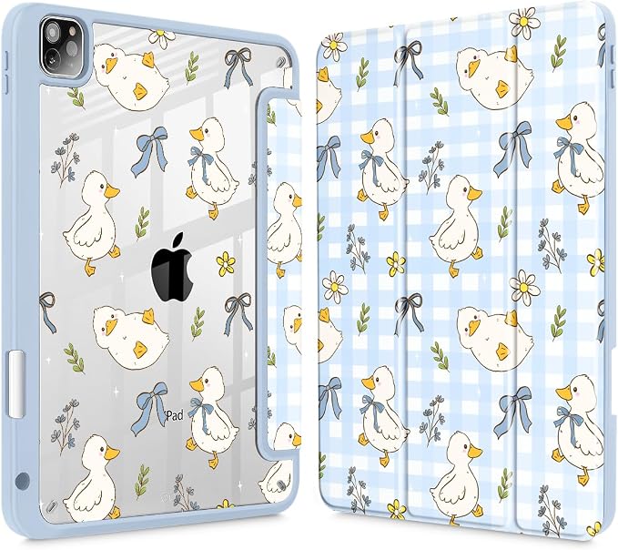 Case for iPad 12.9 Inch (6th/5th/4th/3rd Generation 2022/2021/2020/2018) Pencel Holder + Trifold Support Auto Sleep/Wake Transparent Shockproof Back Cover Abstract Floral SD163
