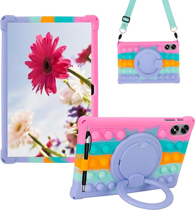 Silicone Tablet Case 360 Rotating Stand/Handle and Shoulder Strap Stylus Pen Soft Cover Compatible with Frameflow P10_ASHARECLOUD P10_T/P10C 10.1 inch Black