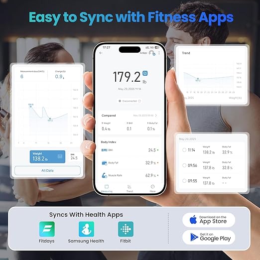 YINOLIFE Smart Scale for Body Weight, 4.3" Color Display Digital Weight Scale, High Precision Wi-Fi Bathroom Scale with BMI, Body Fat, Muscle Mass, 20 Body Composition Scale Sync App, 400 lbs, Black
