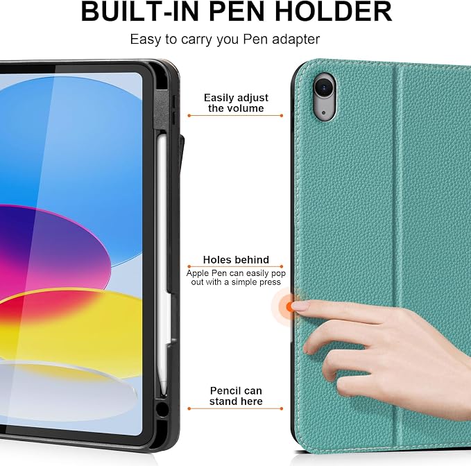 iPad Case 11th Gen 11 &amp 10th Gen 10.9 with Pencil Holder Black | Slim Premium Leather Smart Cover Auto Wake/Sleep Multi-Angle Protective Stand