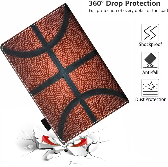 Case for Kindle Fire HD 10 Tablet 10.1 (9th/7th Generation 2019/2017 Release) - Slim PU Leather Stand Flip Cover with Card Slot &amp Pencil Holder Basketball Surface