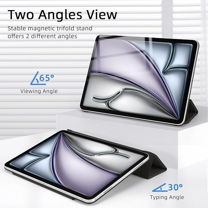 for iPad Air 13 inch M4/M3/M2 Case (2026/2025/2024Model A3268/A3269/A3271) Auto Sleep/Wake and Magnetic Closure Slim Trifold Stand Case PU Leather Cover Support Apple Pencil Pro Black
