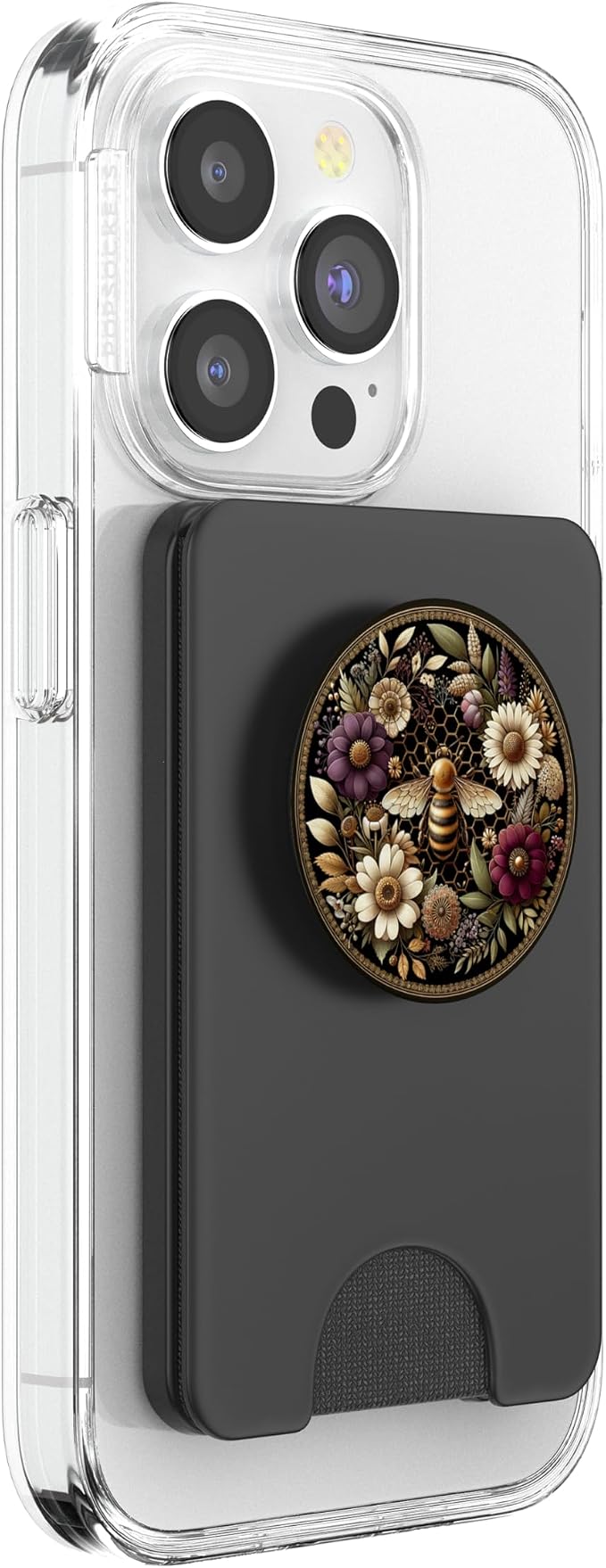 Floral Boho Bee Aesthetic Honey Beekeeper Black PopSockets PopGrip for MagSafe