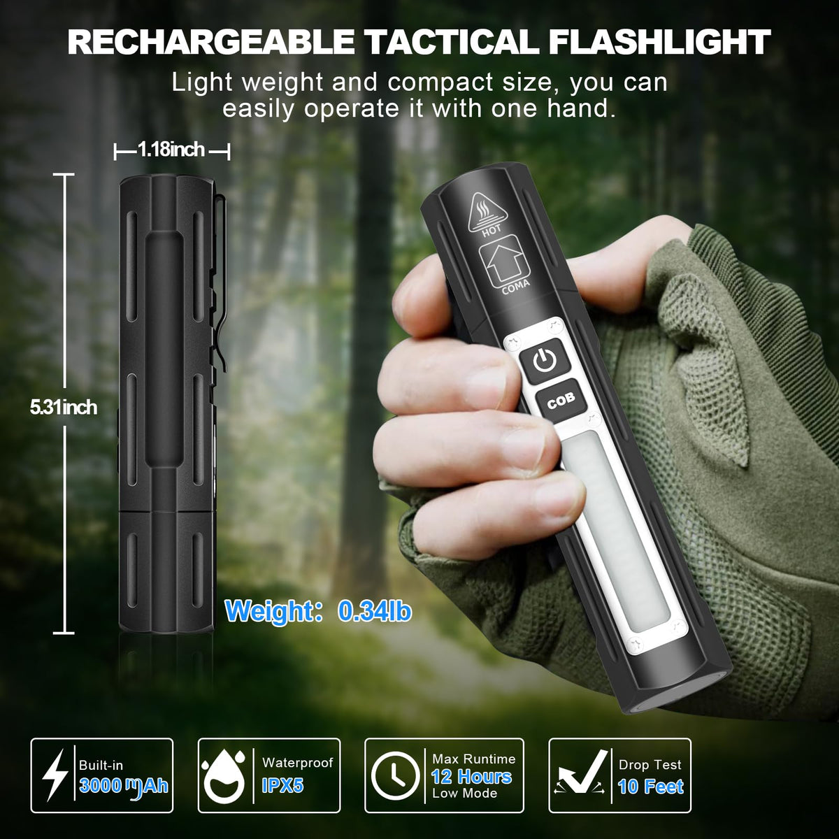 Small LED Rechargeable Magnetic Flashlights 20000 High Lumens - Super Bright Long Beam Pocket Powerful Flashlight 8 Modes with COB Work Light, Dual Button Tactical Flashlight for Camping Emergency