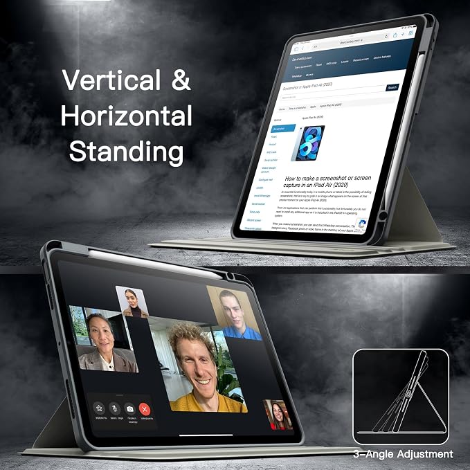 JETech Rotating Case ONLY for iPad Air 11-Inch M4/M3/M2 (2026/2025/2024) iPad Air 5/4 (2022/2020 5th/4th Generation 10.9-Inch) 360 Degree Rotation Protective Stand Cover Clear Back (Black)