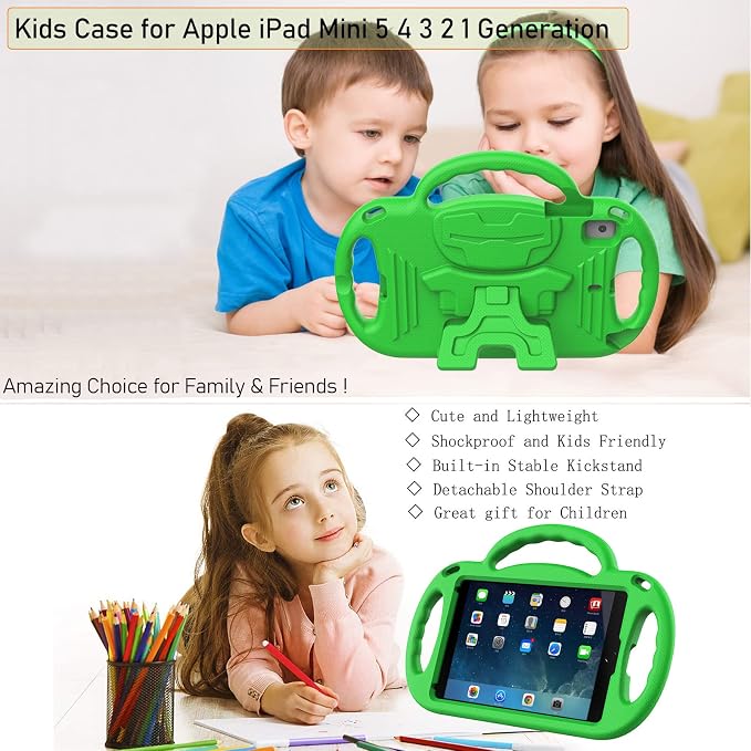 LTROP Kids Case for iPad Mini 5/4/3/2/1 7.9 Inch Case with Shoulder Strap Shockproof Handle Kickstand for iPad Mini 5th/4th/3rd/2nd/1st Generation for Kids Toddler Boys Girls Blue