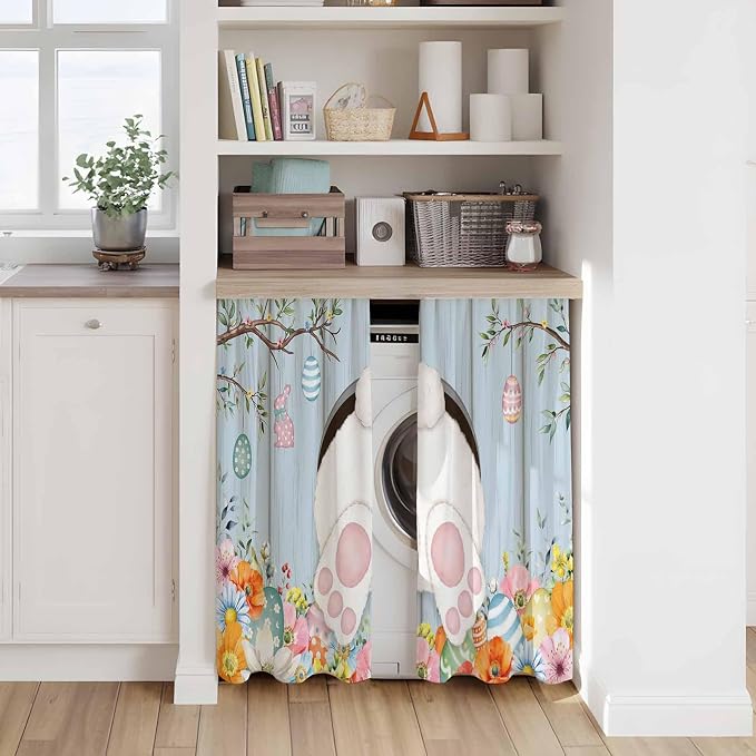 Easter Kitchen Tier Curtains 45 Inch Long 2 Panel Set, Rod Pocket Short Window