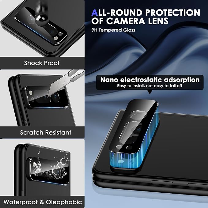 [2+2Pack] for Google Pixel Fold Privacy Screen Protector Glass | Camera Lens Protector + Screen Protector Tempered Glass Anti-Scratch No Bubbles Anti-Spy
