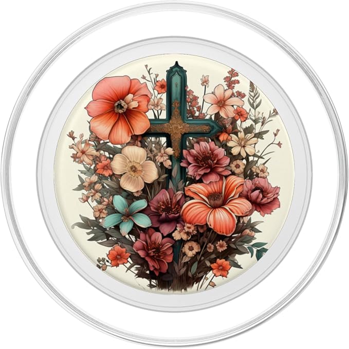 Christian Jesus Faith Cross Flowers Graphic PopSockets Adhesive PopGrip