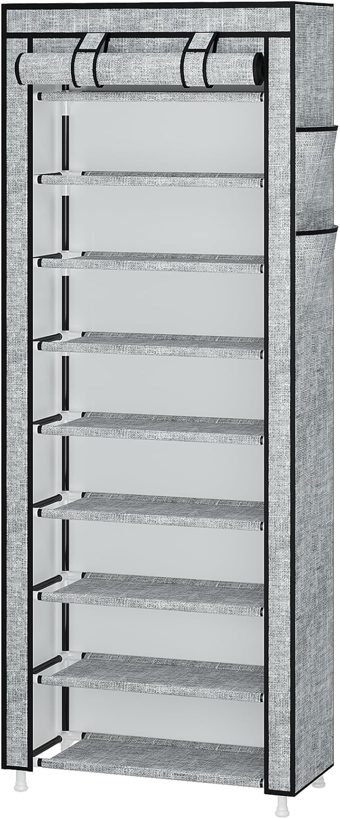 Calmootey 9 Tier Shoe Rack Organizer,Portable Shoe Shelf with Nonwoven Fabric Cover for Closet Hallway,Bedroom,Entryway, Ash Grey